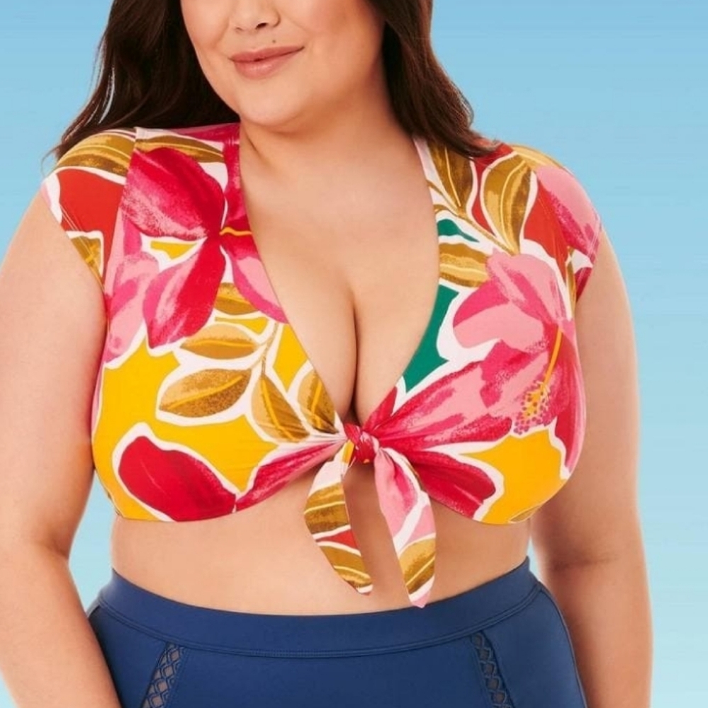 Beach Betty Tie Front Flutter Shoulder Bikini Top NWT